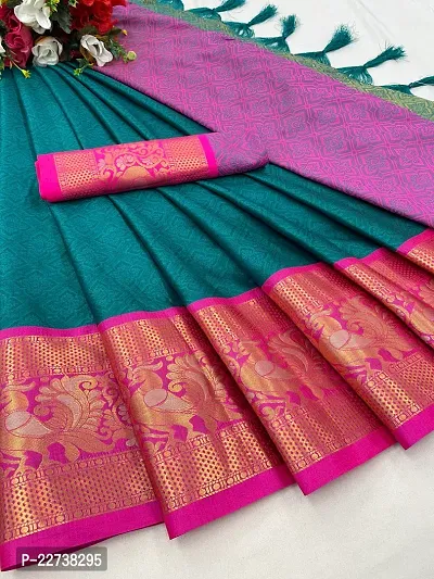 Stylish Art Silk Green Woven Design Saree with Blouse piece-thumb0