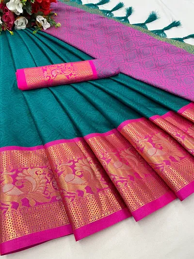 Stylish Art Silk Woven Design Saree with Blouse piece