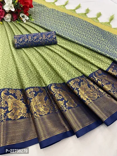 Stylish Art Silk Green Woven Design Saree with Blouse piece-thumb0