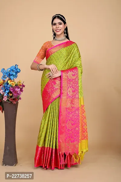 Stylish Art Silk Green Woven Design Saree with Blouse piece