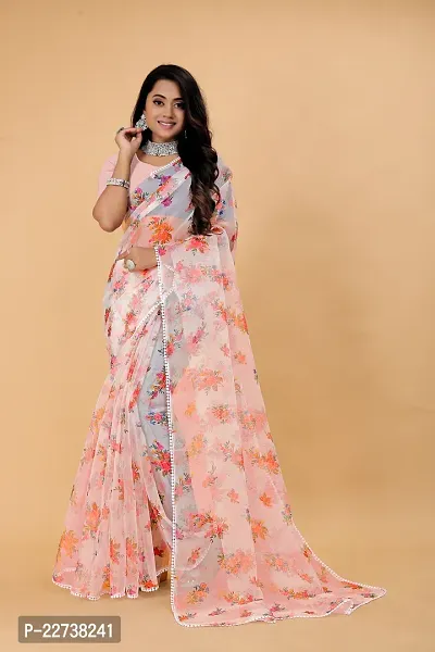 Stylish Organza Pink Woven Design Saree with Blouse piece