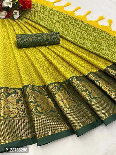 Stylish Art Silk Yellow Woven Design Saree with Blouse piece