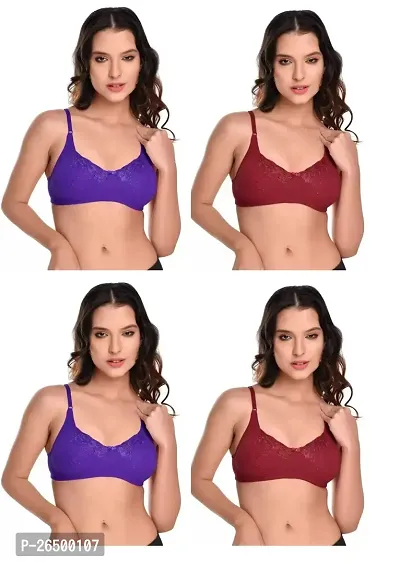 Stylish Multicoloured Net Solid Bras For Women Pack Of 4