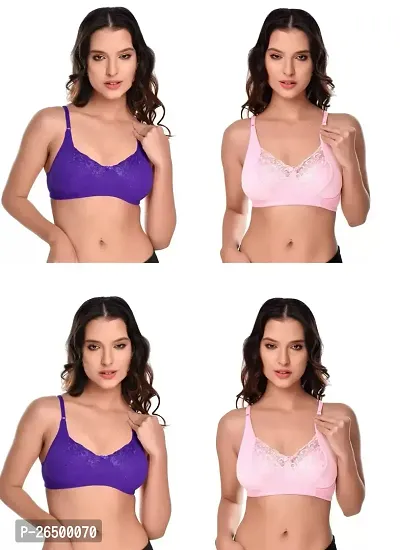 Stylish Multicoloured Net Solid Bras For Women Pack Of 4-thumb0