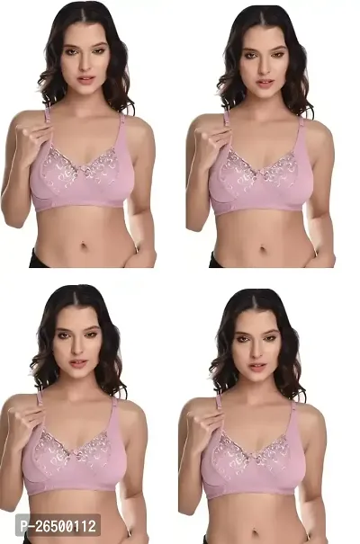 Stylish Pink Net Solid Bras For Women Pack Of 4-thumb0