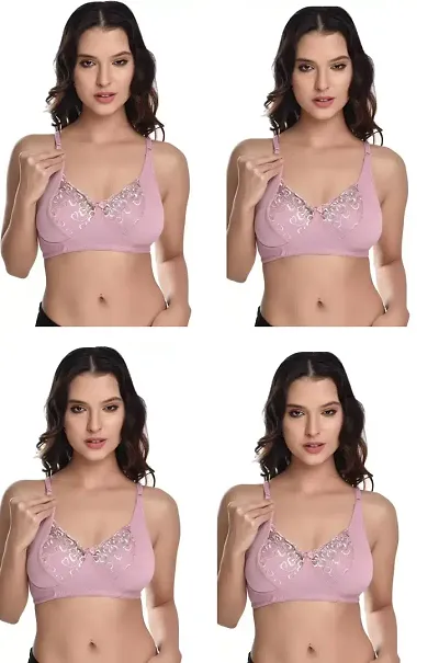 Stylish Pink Net Solid Bras For Women Pack Of 4