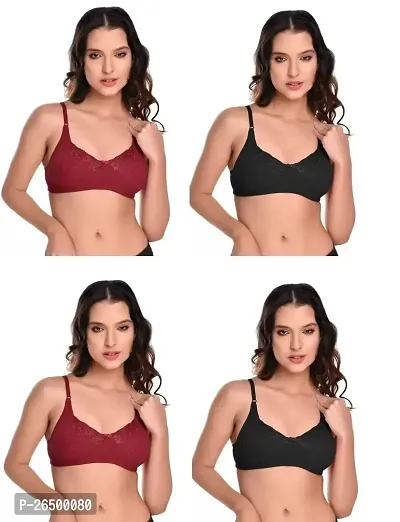 Stylish Multicoloured Net Solid Bras For Women Pack Of 4