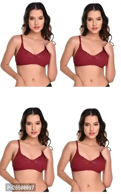 Stylish Maroon Net Solid Bras For Women Pack Of 4