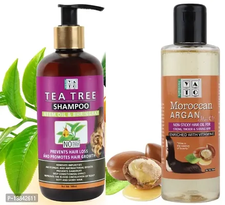 Combo Of Tea Tree Shampoo 300 ML And Moroccan Argan Hair Oil 200 ML For Anti Hair Fall For Damaged and Weak Hair Care