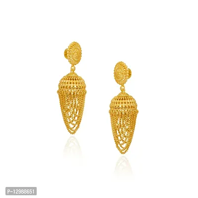 Golden Brass Jhumka Earrings For Women-thumb3