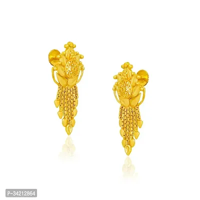 Shimmering Golden Brass Drop Earrings For Women And Girls-thumb2