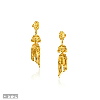 Golden Brass Jhumka Earrings For Women-thumb3