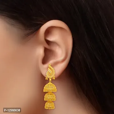 Golden Brass Jhumka Earrings For Women-thumb3