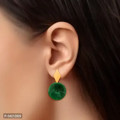 Shimmering Green Brass Drop Earrings For Women And Girls-thumb4