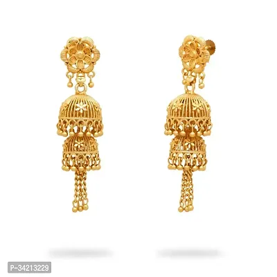 Beautiful Golden Brass Jhumkas Earrings For Women-thumb2