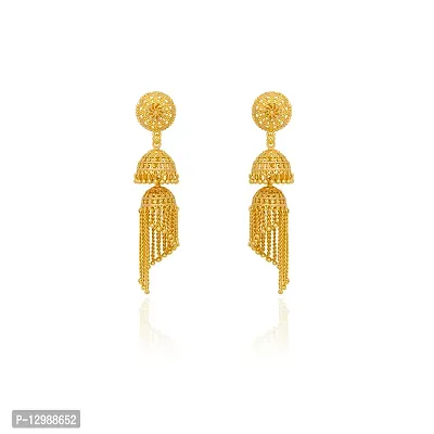 Golden Brass Jhumka Earrings For Women-thumb0