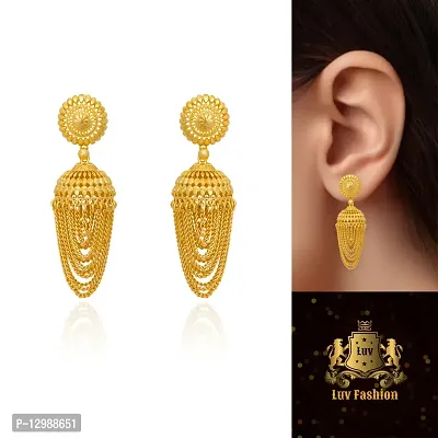 Golden Brass Jhumka Earrings For Women-thumb2