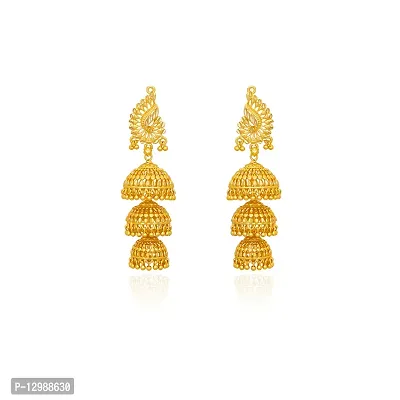 Golden Brass Jhumka Earrings For Women-thumb0