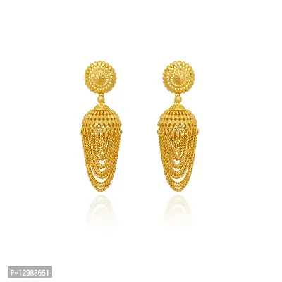 Golden Brass Jhumka Earrings For Women-thumb0