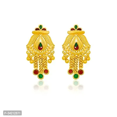 Shimmering Golden Brass Drop Earrings For Women And Girls-thumb2