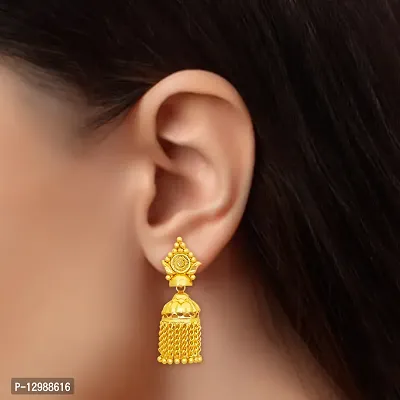 Golden Brass Jhumka Earrings For Women-thumb3