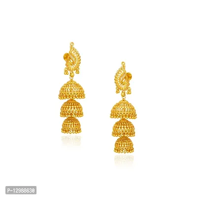 Golden Brass Jhumka Earrings For Women-thumb2