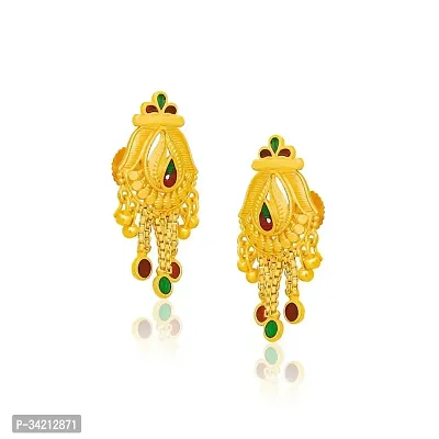 Shimmering Golden Brass Drop Earrings For Women And Girls-thumb3