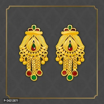 Shimmering Golden Brass Drop Earrings For Women And Girls-thumb0