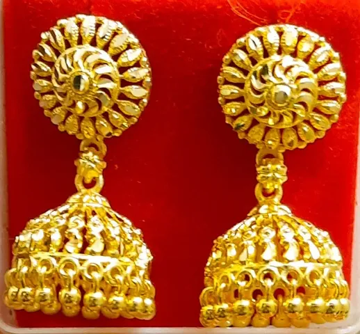 Elegant Traditional Gold Plated Brass Jhumka Earrings