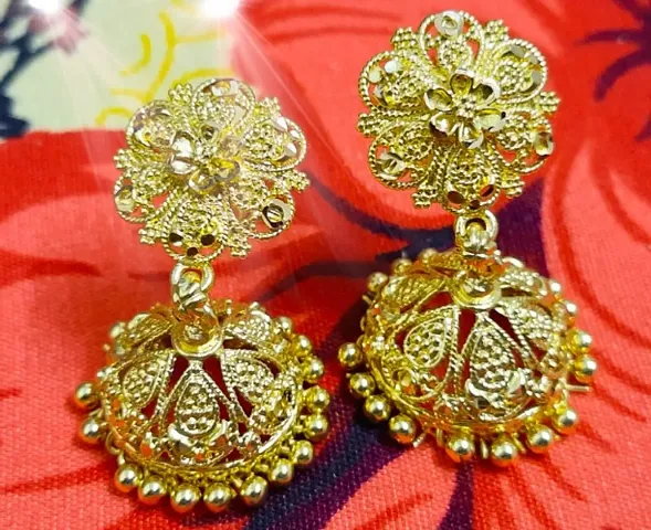 Traditional Golden Brass Jhumkas Earrings