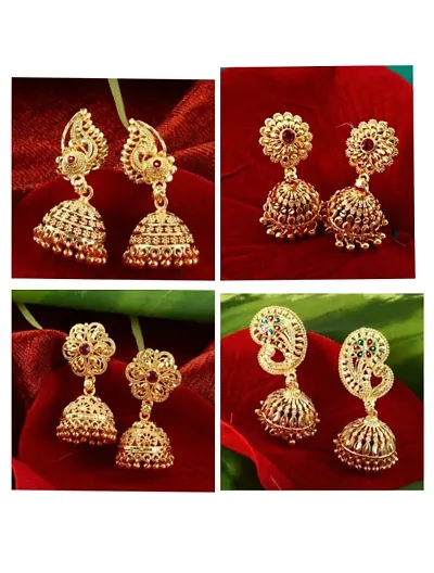 Traditional Brass and Micron Plated Jhumka Earring Pack of 4 pair