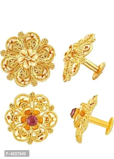 Traditional Brass Gold and Micron Plated Stud Earring Pack of 2 pair-thumb0