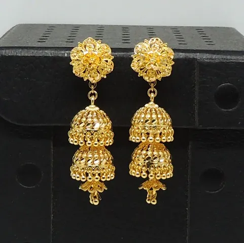 Traditional Brass Golden Jhumkas for Girls
