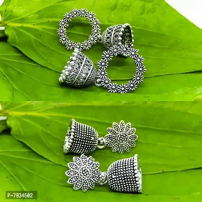 Traditional silver oxidised jhumki combo