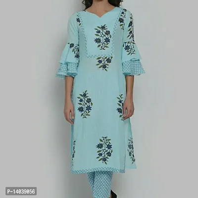 Elegant Cotton Floral Print Kurta With Pant Set For Women-thumb0