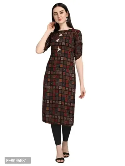 PINPOINT SELLER Women's Rayon Checkered Straight Kurti-thumb2