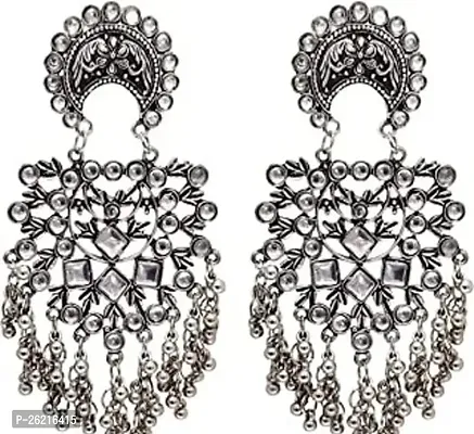 Sparkling Silver Alloy Jhumkas Earrings For Women-thumb0