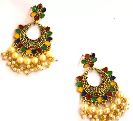 Sparkling Golden Alloy Jhumkas Earrings For Women