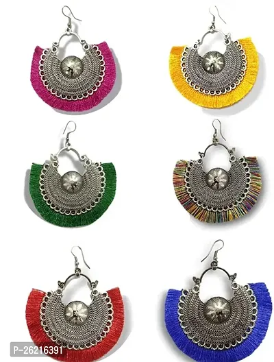 Sparkling Multicoloured Alloy Jhumkas Earrings For Women Pair Of 6