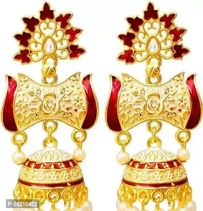 Sparkling Golden Alloy Jhumkas Earrings For Women