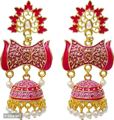 Pink Partywear Jhumki Earrings for Girls and Women-thumb0