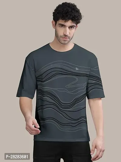 Stylish Black Cotton Blend Printed Round Neck Tees For Men-thumb0