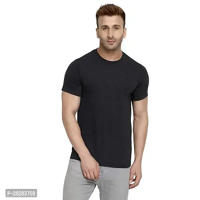 Stylish Black Cotton Blend Solid Round Neck Tees For Men-thumb0