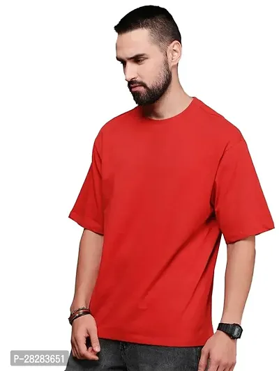 Stylish Red Cotton Blend Solid Round Neck Tees For Men-thumb0