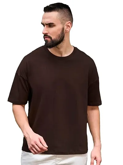 Oversized Baggy Fit Drop Shoulder Half Sleeves Round Neck Solid T-Shirt For Men