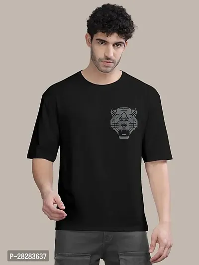 Stylish Black Cotton Blend Printed Round Neck Tees For Men-thumb0