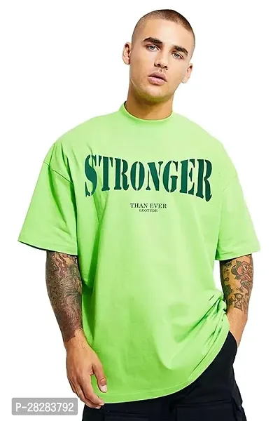 Stylish Green Cotton Blend Printed Round Neck Tees For Men