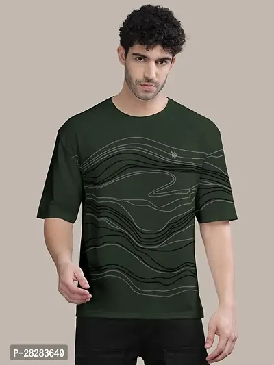 Stylish Green Cotton Blend Printed Round Neck Tees For Men-thumb0