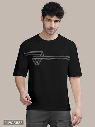 Stylish Black Cotton Blend Printed Round Neck Tees For Men-thumb0