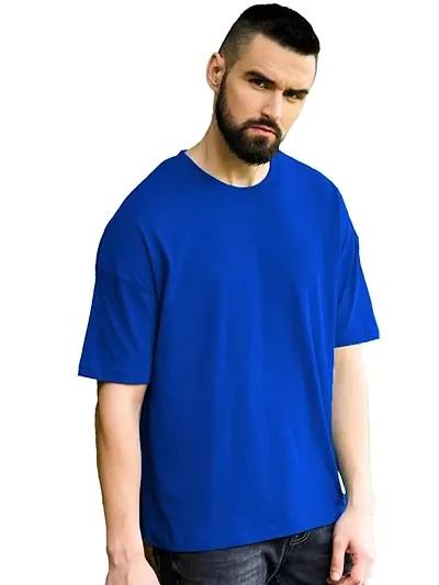 Oversized Baggy Fit Drop Shoulder Half Sleeves Round Neck Solid T-Shirt For Men